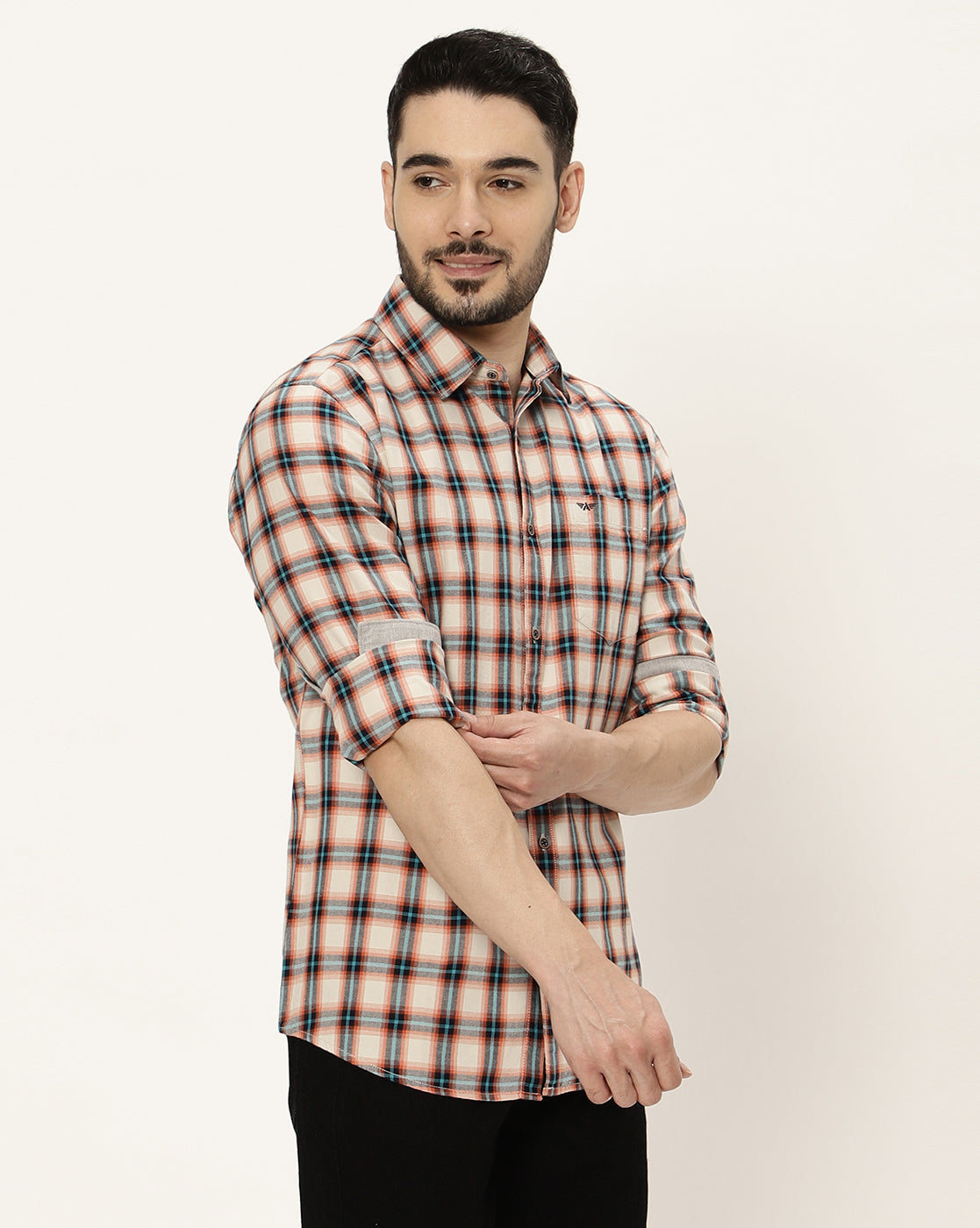 Orange Checks Casual Shirt